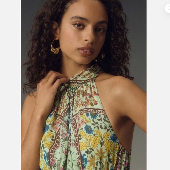 Anthropologie The Somerset Green Floral Halter Style Maxi Dress - Picture 3 of 8